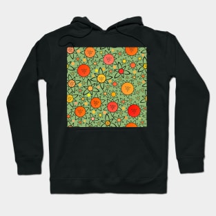 Flower Suns Warm on Dark Sage Green Repeat 5748 Hoodie